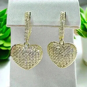 18K Gold Pave Heart Earrings ( Video shows the beauty of these)